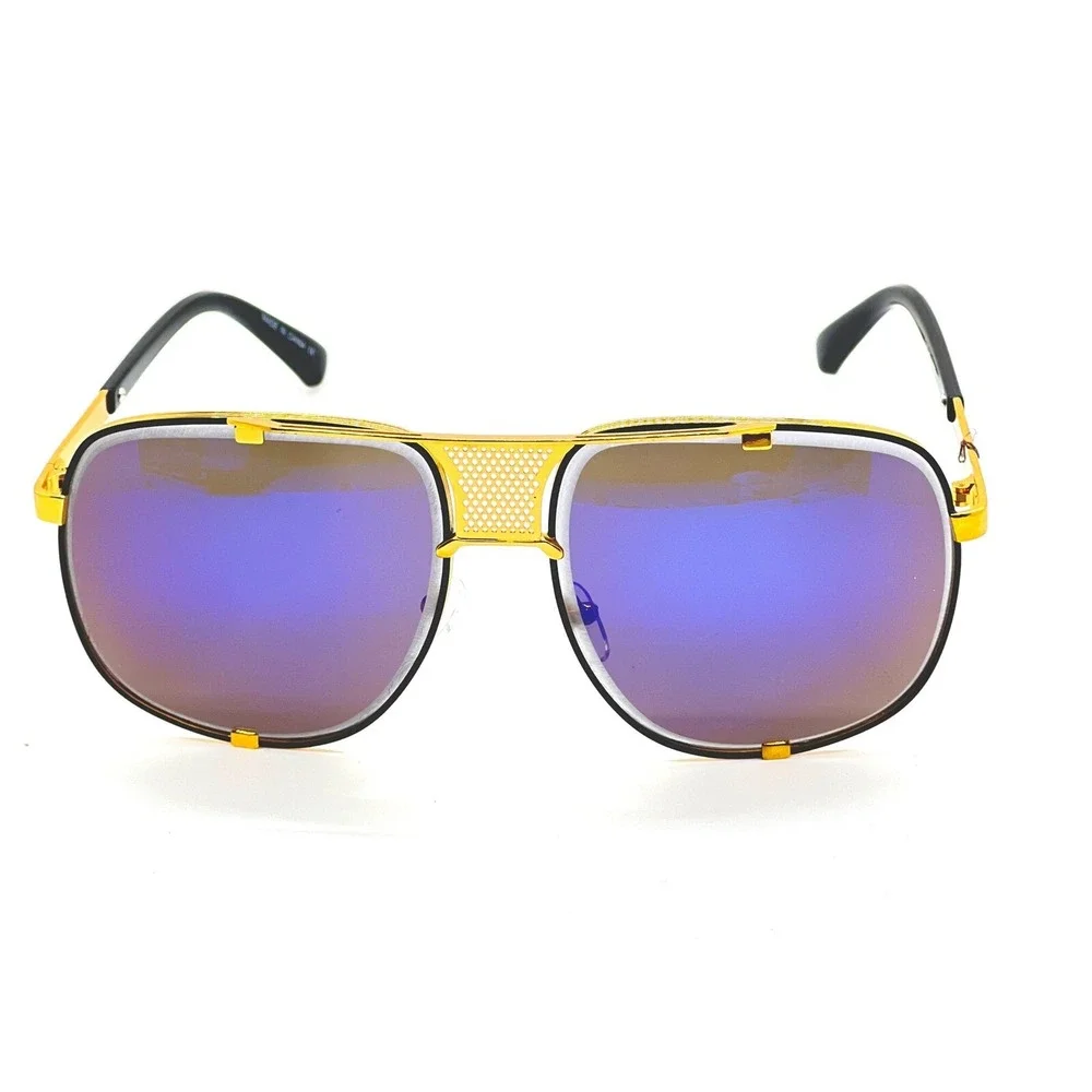 Sunglasses Gold Frame Blue‎ Mirror Lens Fashion Pilot Sun Glasses  Beach Driving